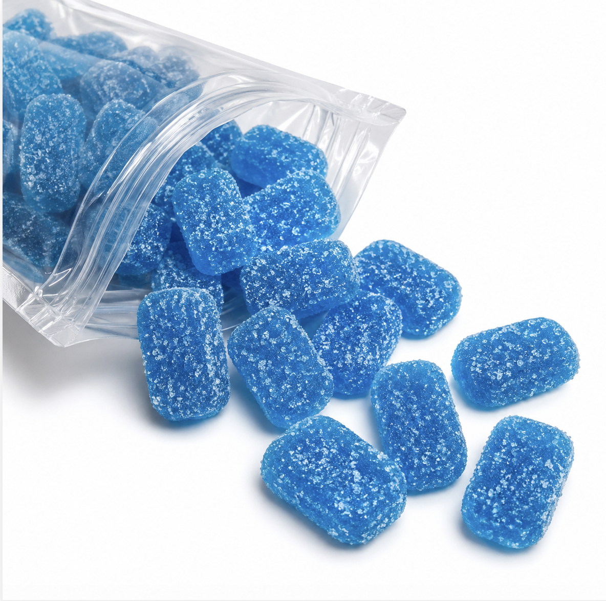 50mg THC Blue Raspberry Sugar-Coated Gummies